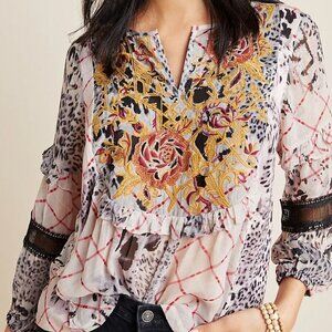 Anthropologie Mathilda Top Mixed Print - XS - Like NEW
